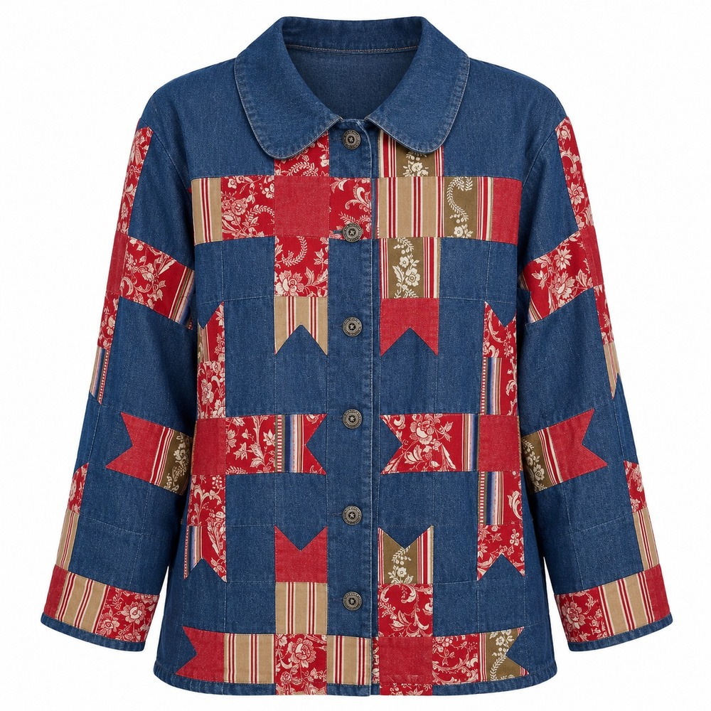 Vintage Susan Bristol Patchwork Quilted Denim Jacket Medium Petite Cottagecore